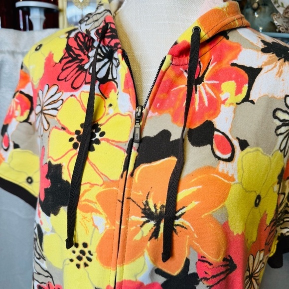 Cato Floral Zip-Up Hoodie - Yellow, Orange, Brown XL - Picture 3 of 11